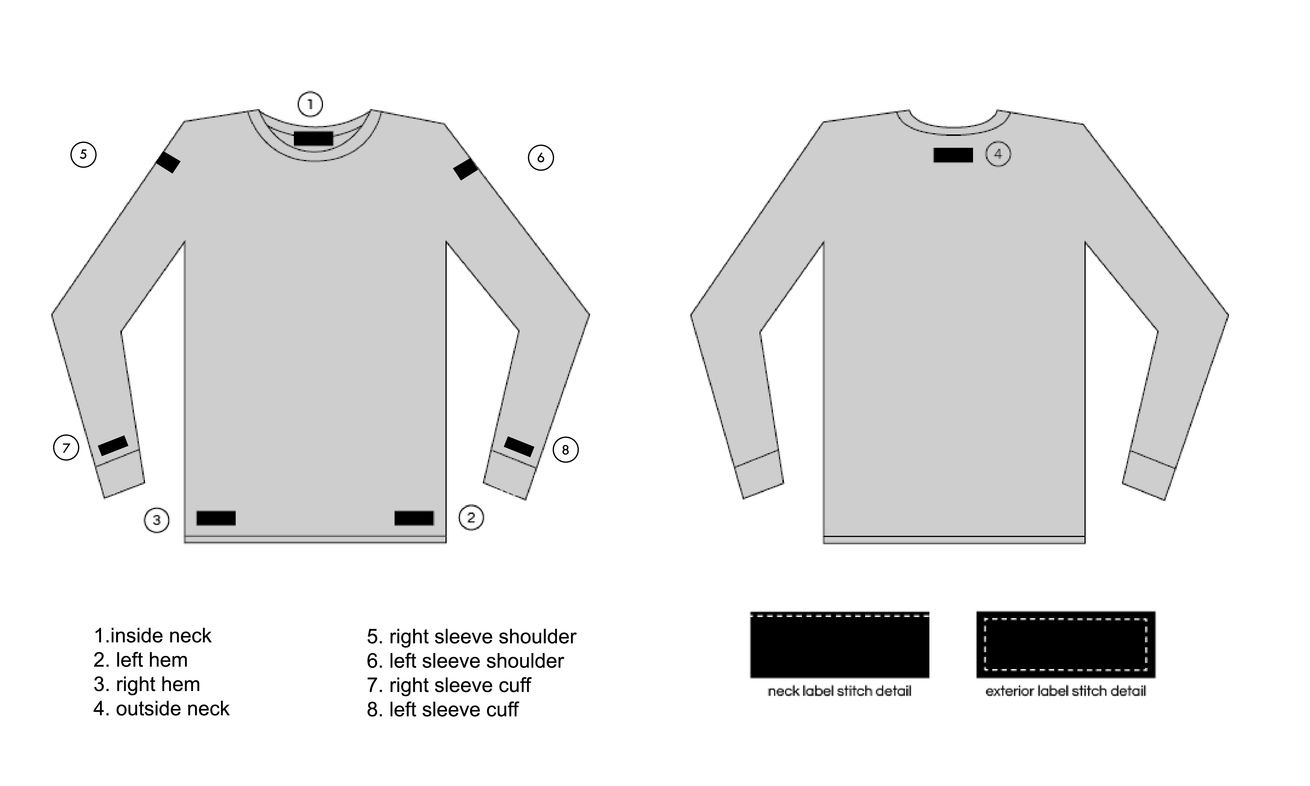 flat woven label placements for long sleeves t-shirt