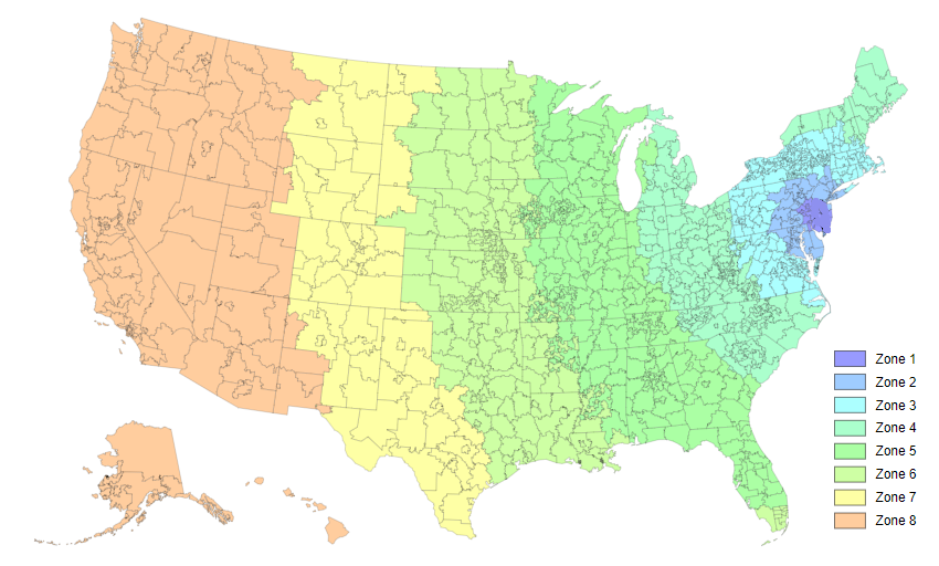 east coast shipping zones for warehousing