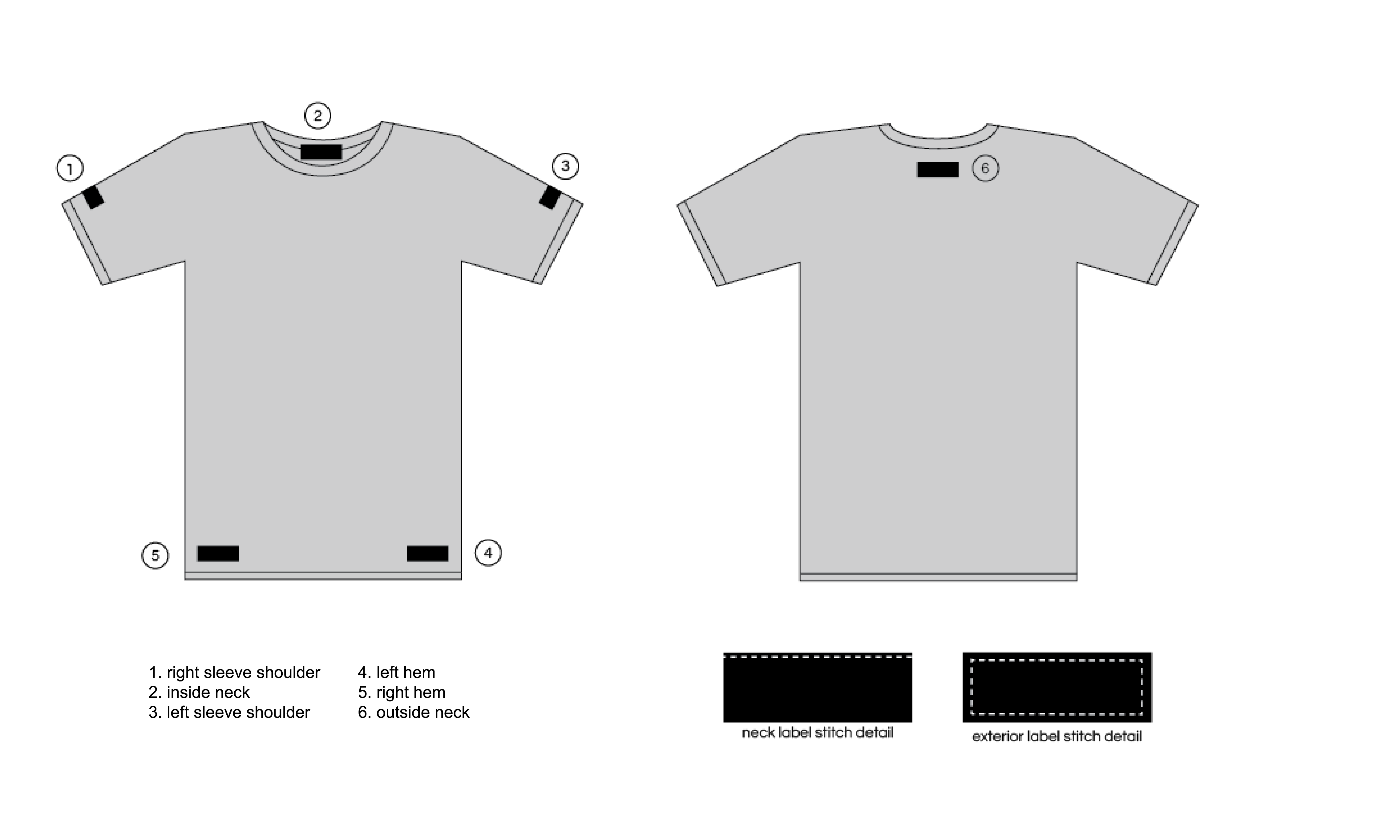 flat woven label placements for short sleeves t-shirt